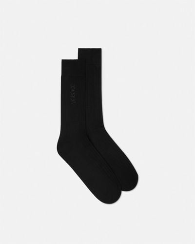 Versace Logo Ribbed Socks - Black