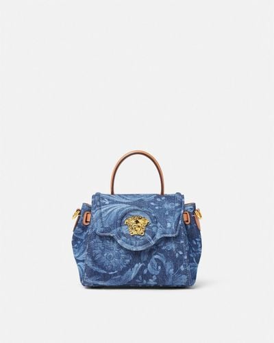 Versace Barocco Denim La Medusa Small Handbag - Blue