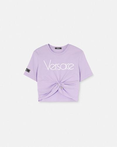 Versace Safety Pin Crop Logo T-shirt - Purple