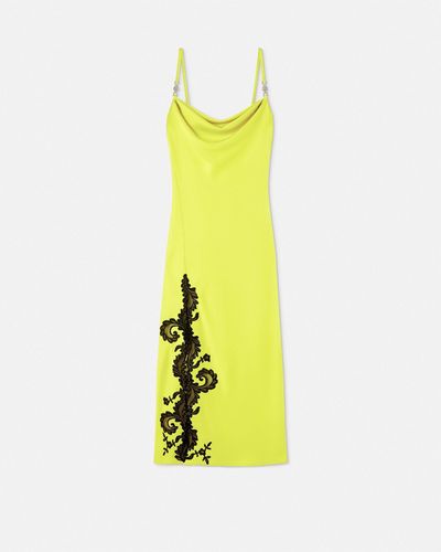 Versace Barocco Lace Cowl Midi Dress - Yellow