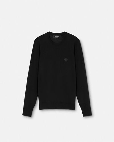 Versace Embroidered Wool-blend Sweater - Black