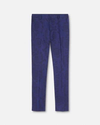 Versace Barocco Jacquard Wool Pants - Blue
