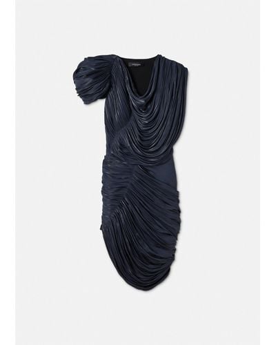 Versace Draped Pleated Midi Dress - Blue