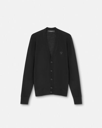 Versace Embroidered Wool-blend Cardigan - Black