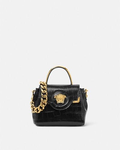 Versace Croc-effect La Medusa Small Handbag - Black