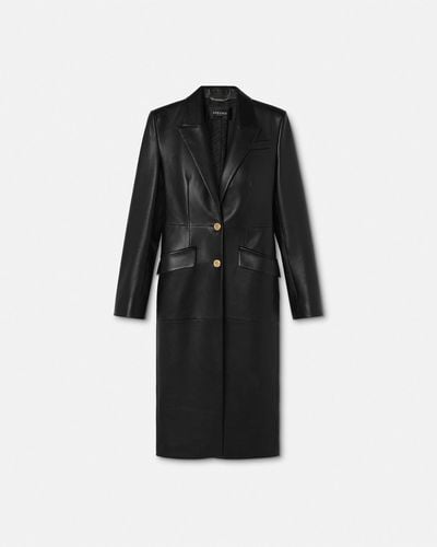 Versace Single-breasted Leather Coat - Black