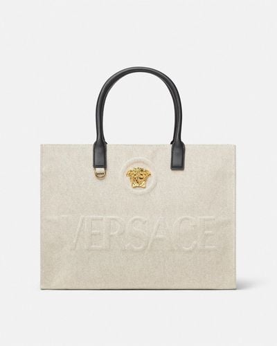 Versace La Medusa Canvas Large Tote Bag - Natural