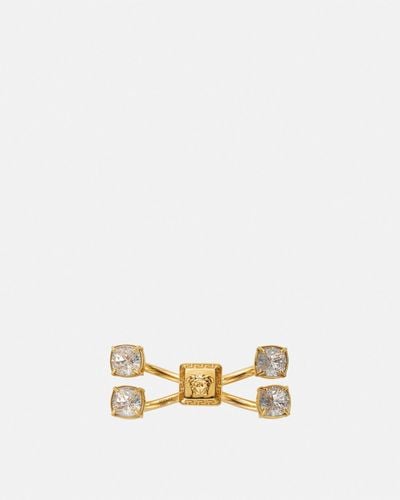 Versace Crystal Medusa Square Cuff Ring - Metallic