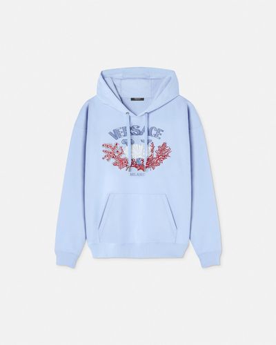 Versace Embroidered College Coral Hoodie - Blue