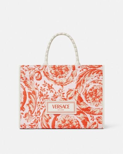 Versace Barocco Athena Raffia Medium Tote Bag - Red