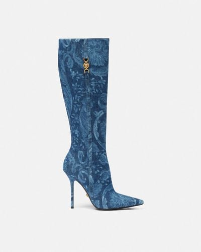 Versace Medusa '95 Barocco Knee-high Boots 110 Mm - Blue