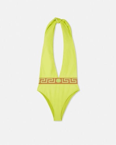 Versace Greca Border One-piece Swimsuit - Yellow