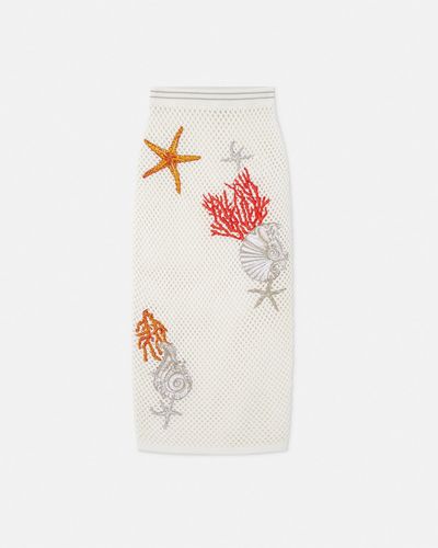 Versace Embroidered Crochet Knit Midi Skirt - White