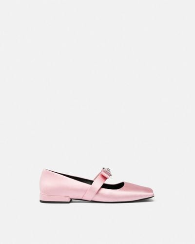 Versace Gianni Ribbon Open Satin Ballerinas - Pink