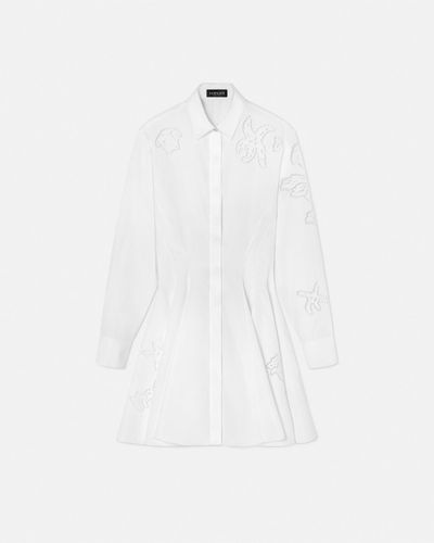 Versace Embroidered Sangallo Flared Shirt Dress - White