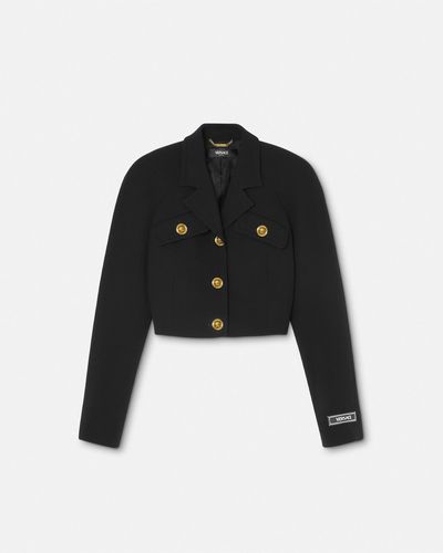 Versace Wool-blend Crop Raglan Jacket - Black
