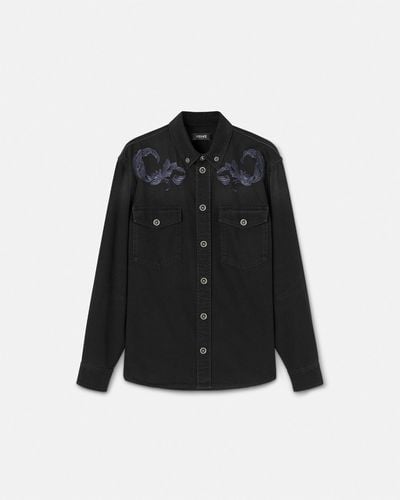 Versace Embroidered Barocco Denim Overshirt - Black