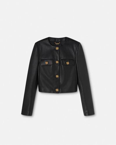 Versace Leather Cardigan Jacket - Black