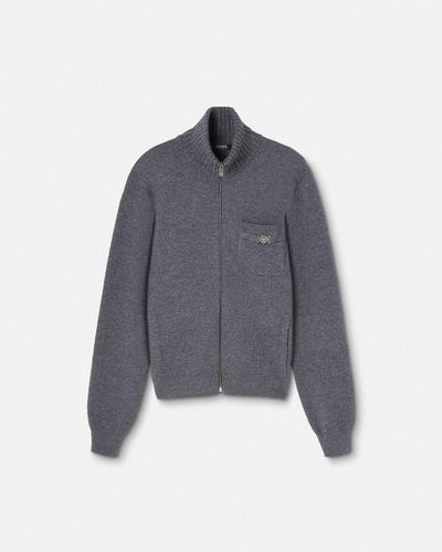 Versace Cashmere-blend Zip Sweater - Blue