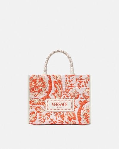 Versace Barocco Athena Raffia Small Tote Bag - Red
