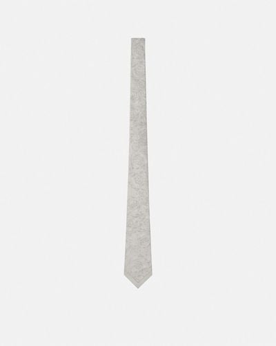 Versace Barocco Jacquard Silk Tie - White