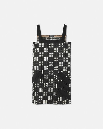 Versace Embroidered Macramé Shift Mini Dress - Black