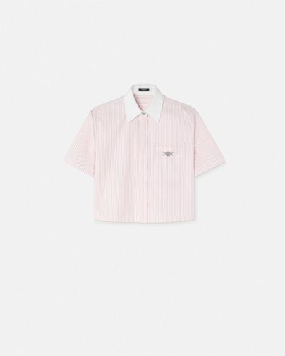 Versace Oxford Striped Crop Shirt - Pink