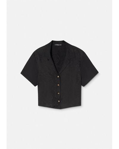 Versace Barocco Jacquard Crop Pajama Top - Black
