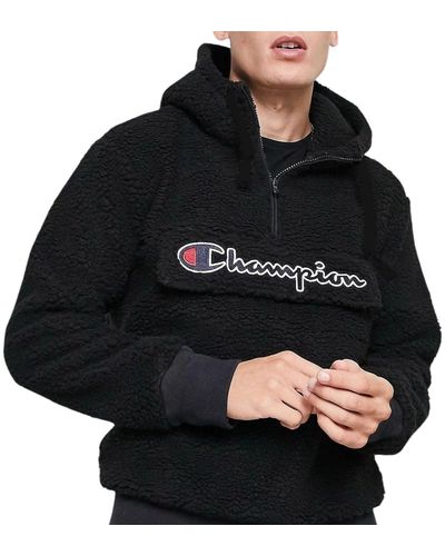 Champion Rochester Half Zip Sherpa Hooded Fleece Jacket - Black
