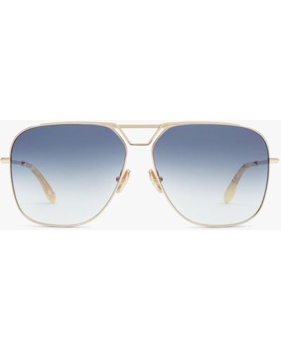 Victoria Beckham Classic V Metal Navigator Sunglasses In Gold Blue