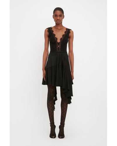 Victoria Beckham Lace Detail Ruffle Mini Dress - Black