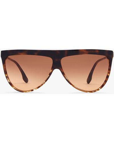 Victoria Beckham Flat Top V Sunglasses In Striped Dark Havana - Multicolour