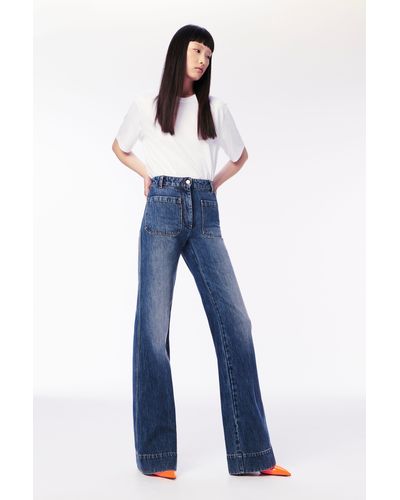 Victoria Beckham Alina High Waisted Patch Pocket Jean In Faded Blue Wash