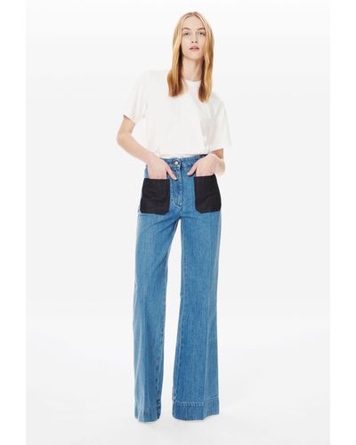Victoria Beckham Alina High Waisted Patch Pocket Jean In 70s Wash - Blue