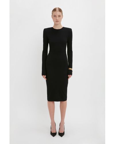 Victoria Beckham Long Sleeve Fitted Dress - Black