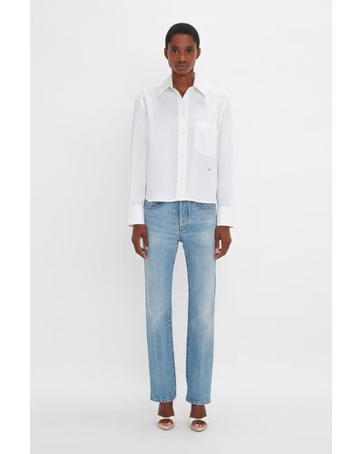 Victoria Beckham Cropped Long Sleeve Shirt - Blue