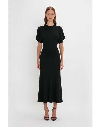 Victoria Beckham Gathered Waist Midi Dress - Black