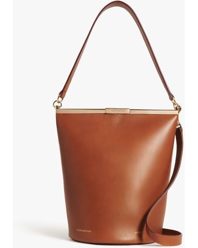Victoria Beckham Frame Bucket Bag In Cognac Leather - White