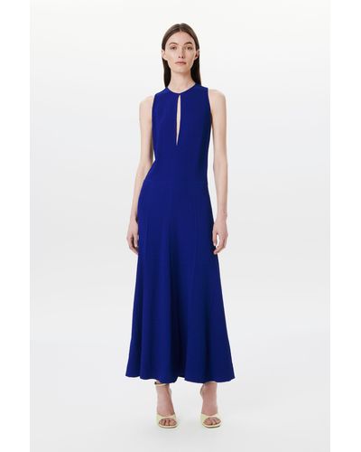 Victoria Beckham Sleeveless Drape Midi Dress In Cobalt Blue