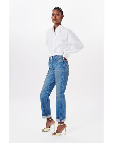 Victoria Beckham Cropped Long Sleeve Shirt In White - Blue