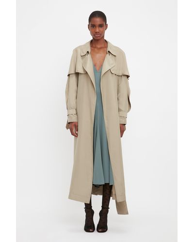 Victoria Beckham Pleated Back Fluid Trench Coat - Natural