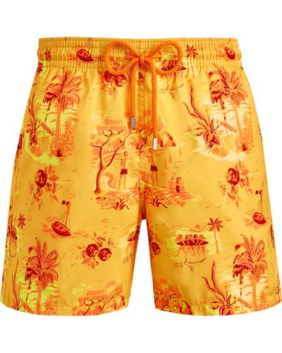 Vilebrequin Ultra-light And Packable Swim Shorts Toile De Jouy And Surf - Orange