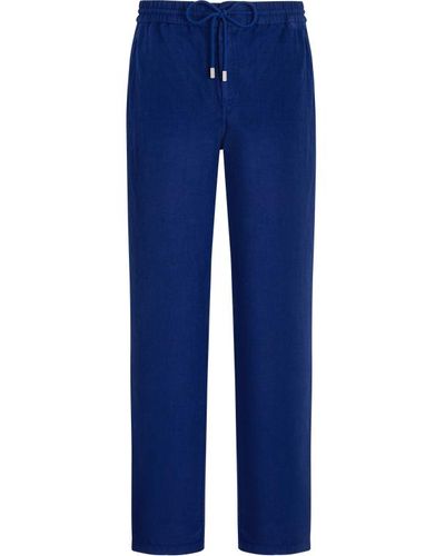 Vilebrequin Pantalon large en lin homme uni - parc - Bleu