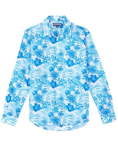 Vilebrequin Camicia unisex leggera in voile di cotone tahiti flowers - camicia - caracal - Blu