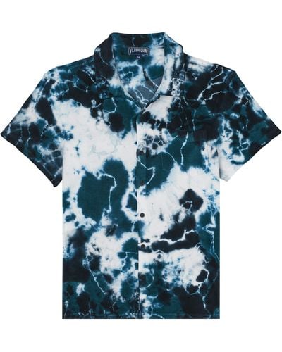 Vilebrequin Rough Ocean Tie & Dye Bowling-hemd Aus Frottee Für Herren - Blau