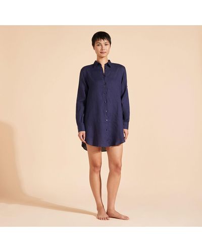 Vilebrequin Linen Shirt Dress Solid - Blue