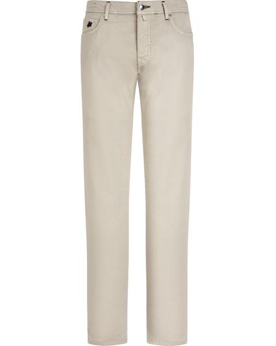 Vilebrequin 5-pockets Linen Cotton Gabardine Trousers Solid - Natural