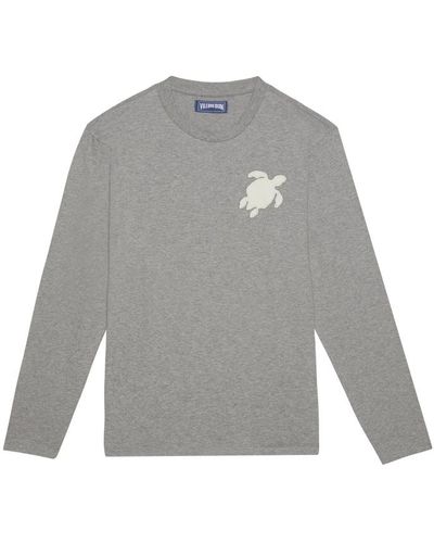 Vilebrequin T-shirt à manches longues en coton homme patch tortues - ales - Gris