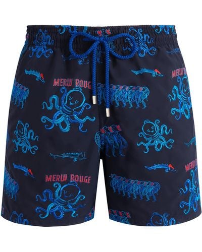 Vilebrequin Swim Shorts Embroidered Au Merlu Rouge - Limited Edition - Blue
