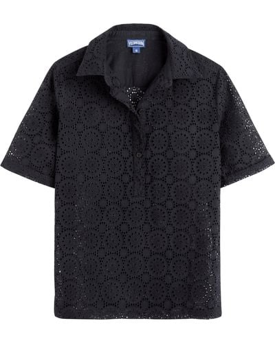 Vilebrequin Cotton Polo Broderies Anglaises - Black